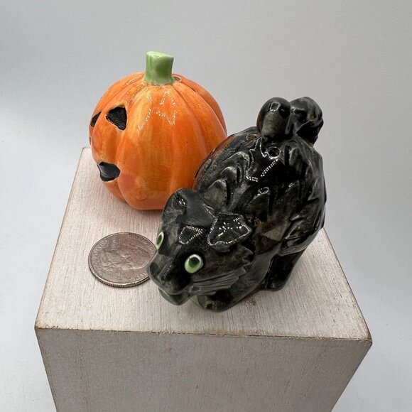 Fritz & Floyd Halloween Cat Pumpkin Salt And Pepper Shakers - Picture 2 of 10
